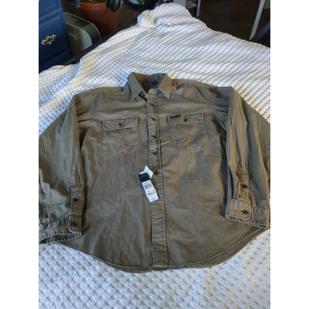 NWT VTG Polo Ralph Lauren Classic Military Green Long Sleeve Button Down Sz XL